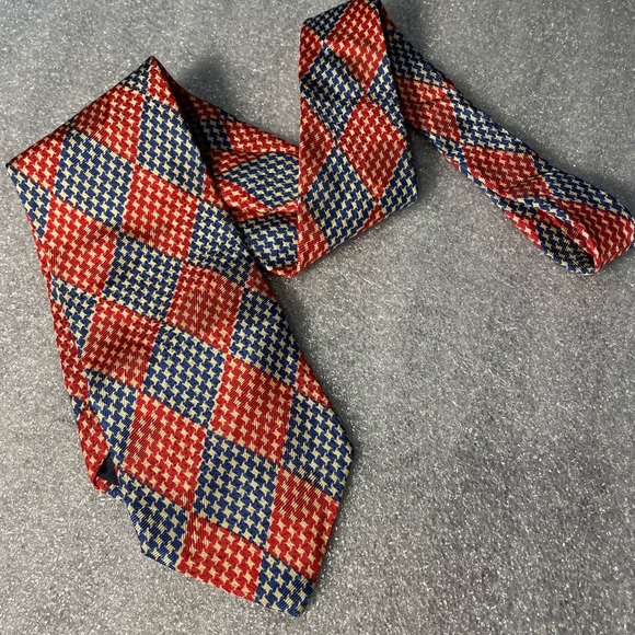 Ermenegildo Zegna Silk Tie Patriotic Red White & Blue Houndstooth  Made in Italy - Picture 1 of 6